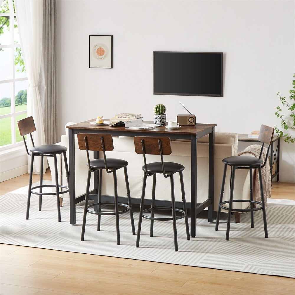 5 Piece Bar Table Set Counter Height Kitchen Pub Table with 4 Bar Stools
