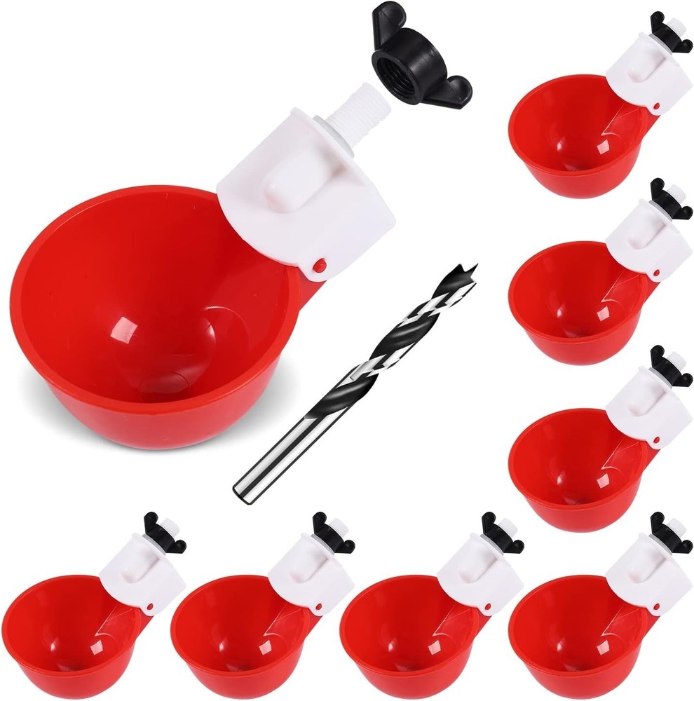 8-Pack Automatic Chicken Waterer Cups with Matching Drill - Leak Proof & Easy...
