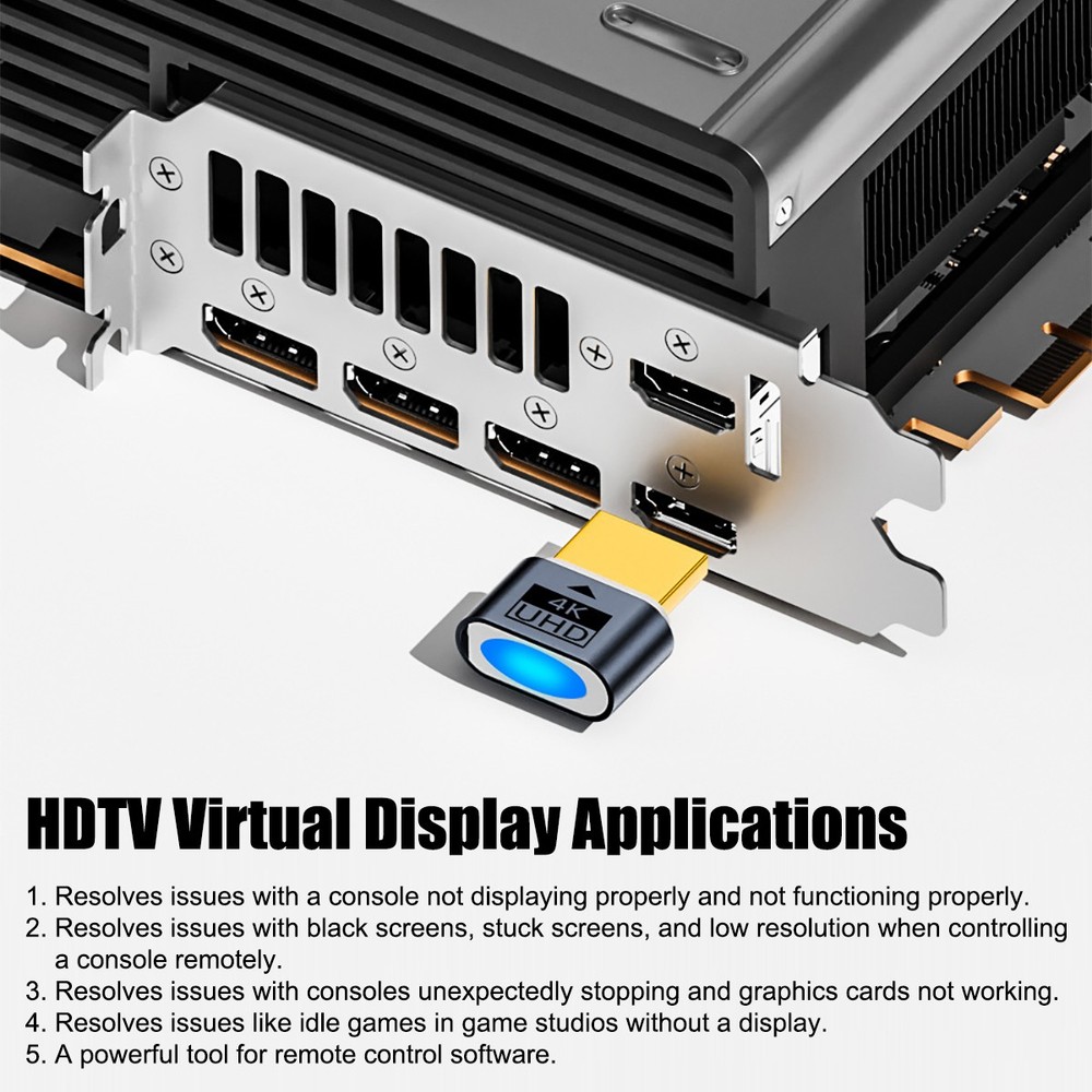 HDMI Virtual Display Emulator Headless Plug Support 4K EDID for Windows Linux