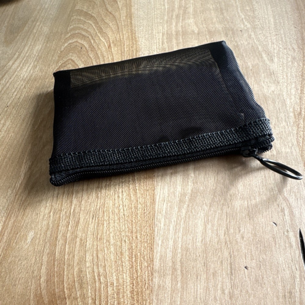 POGU Black Zippered Mesh Pouch with Ring Pull, Black, Zipper Closure