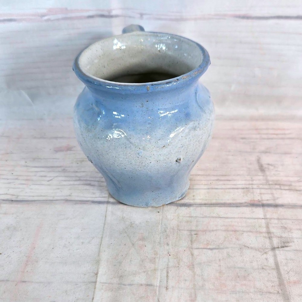 Vintage Blue White Ceramic Mug Small Pitcher Bird Design Handle