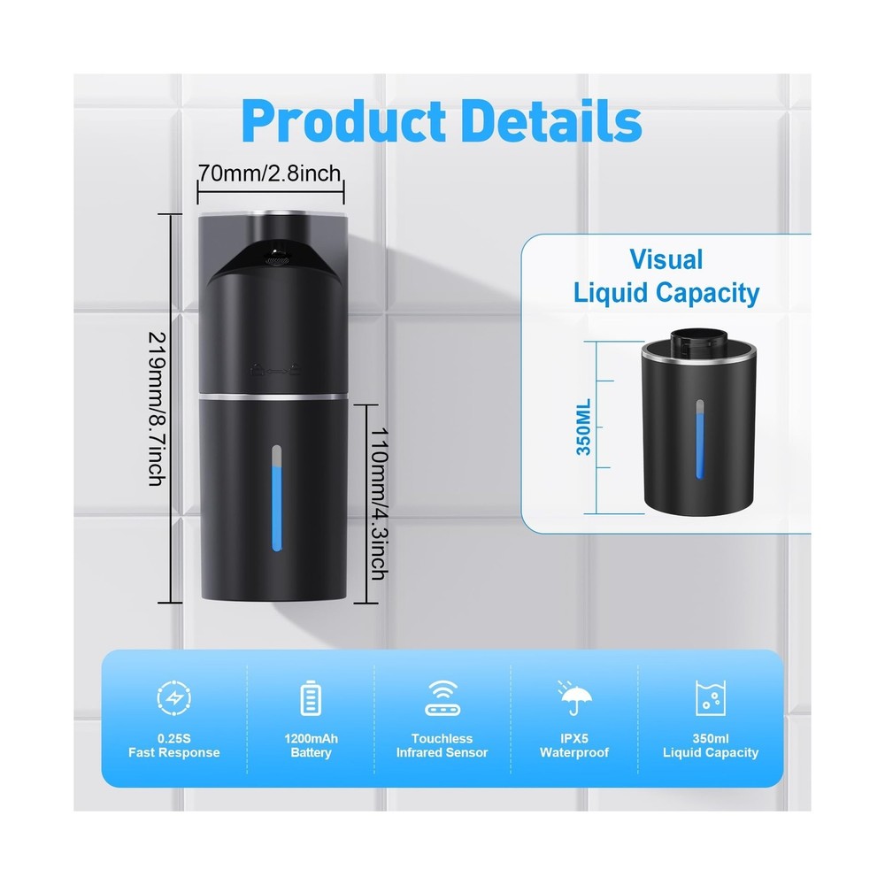 Automatic Soap Dispenser,Touchless Hand Wall Mount Rechargeable 3 Gear Adjust...