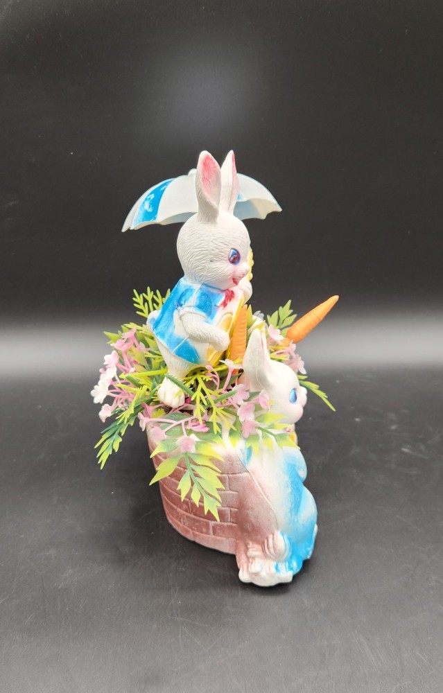 VTG Kitsch Easter Bunny Rabbit Plastic Centerpiece Topper 8" Anthropomorphic