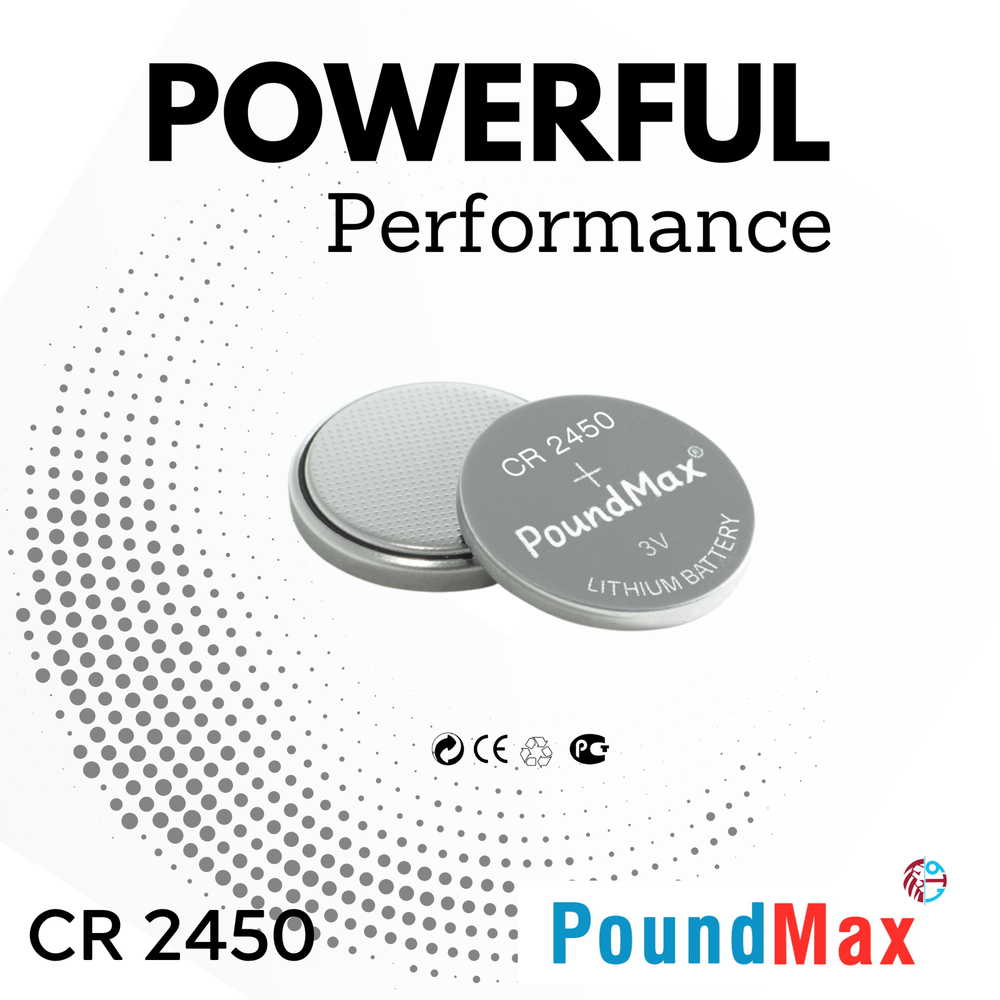 PoundMax CR2450 Batteries 3v Lithium Button Cell Battery Combo Pack - 5 Count