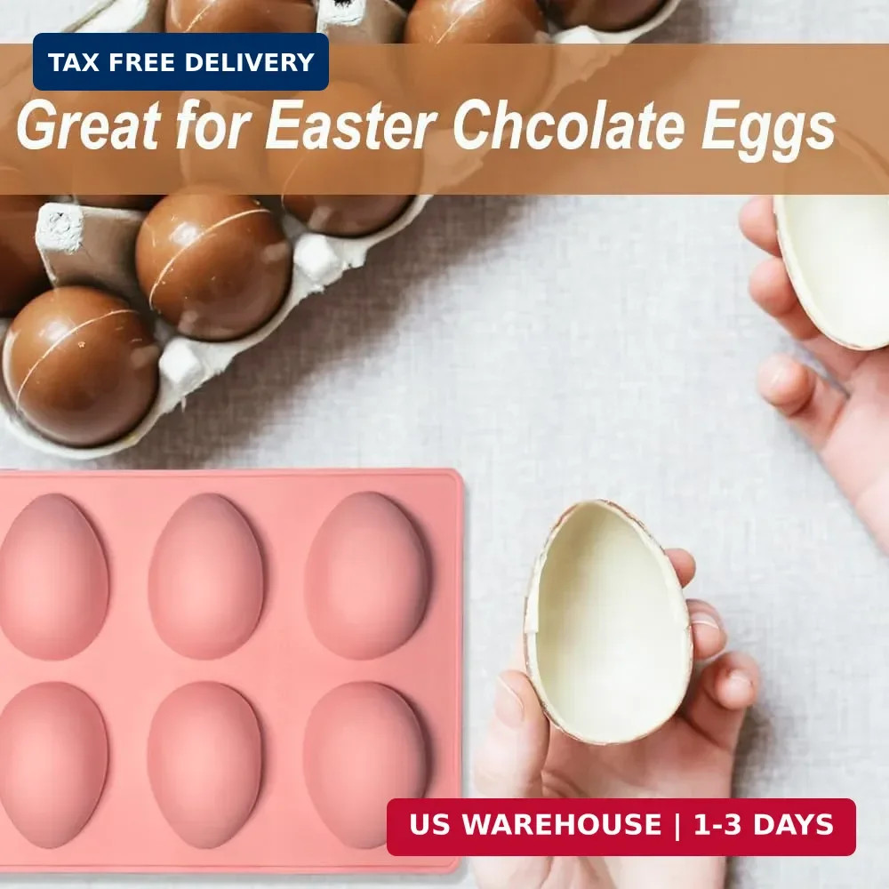 3 Pack 3D Easter Egg Silicone Molds, 8 Cavity Egg Shape Non-stick Baking Mold...