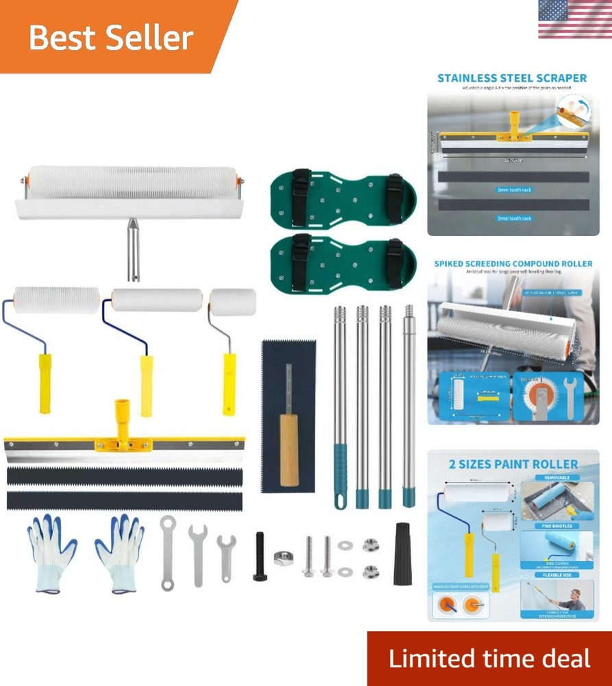 Versatile Self-Leveling Cement Tool Set with Stainless Steel Scraper & Gloves