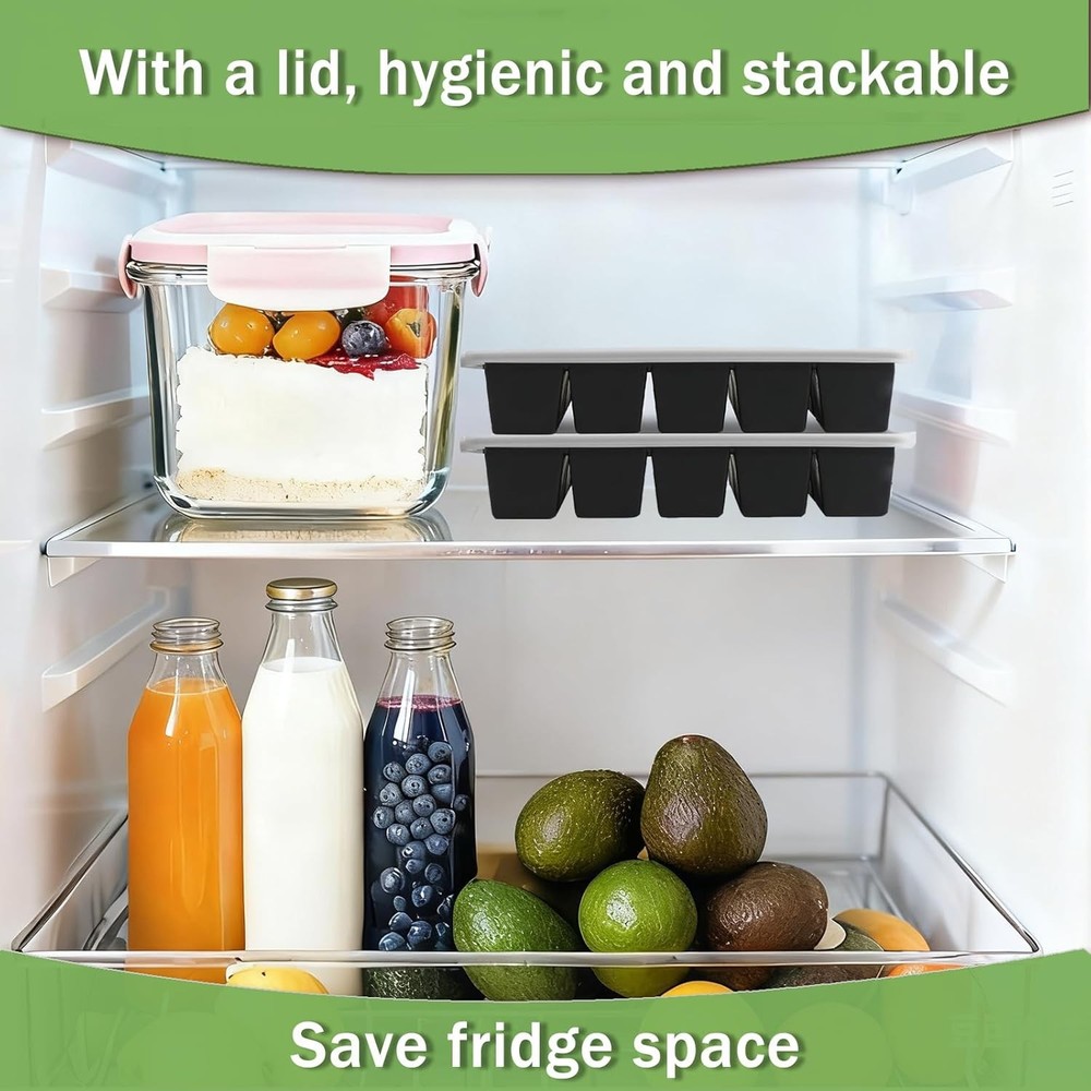 Ice Cube Trays for Freezer, 2 Pack Easy Release Slicone Ice Cube Tray with Lid,