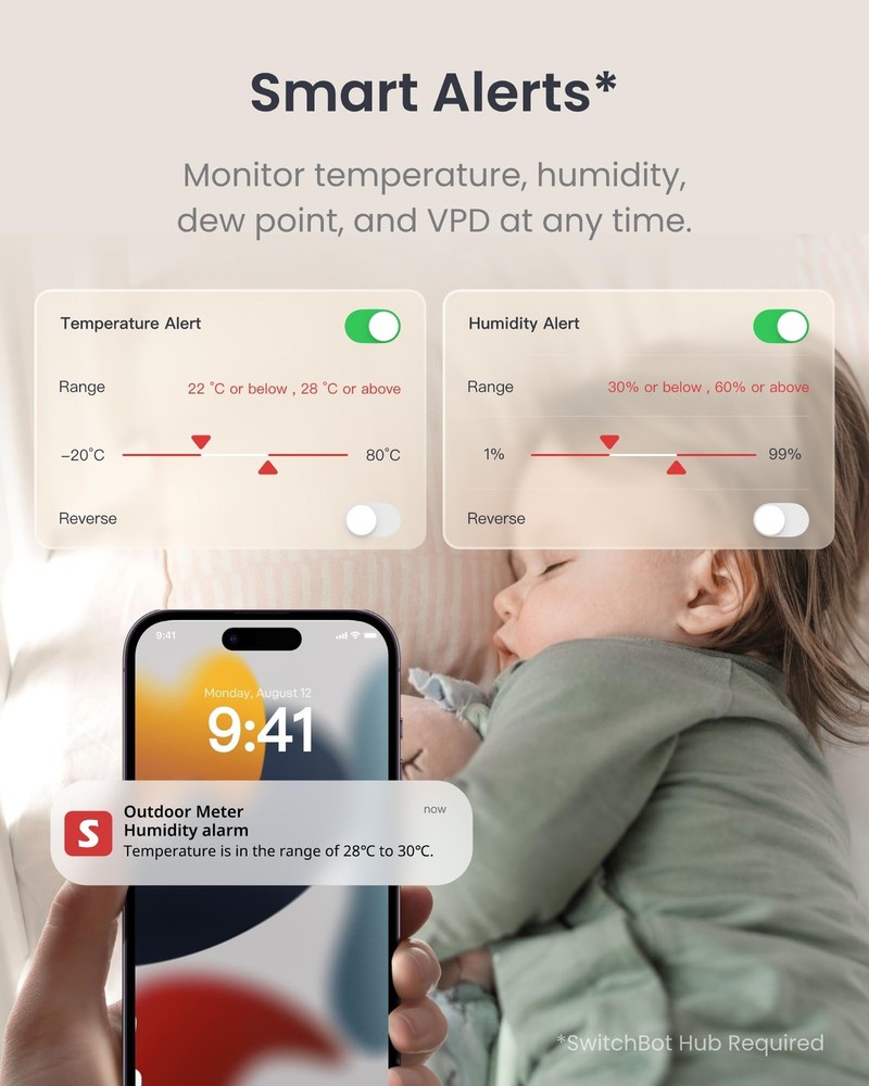 Bluetooth Hygrometer Thermometer, IP65 Waterproof, 394ft Range - Remote App