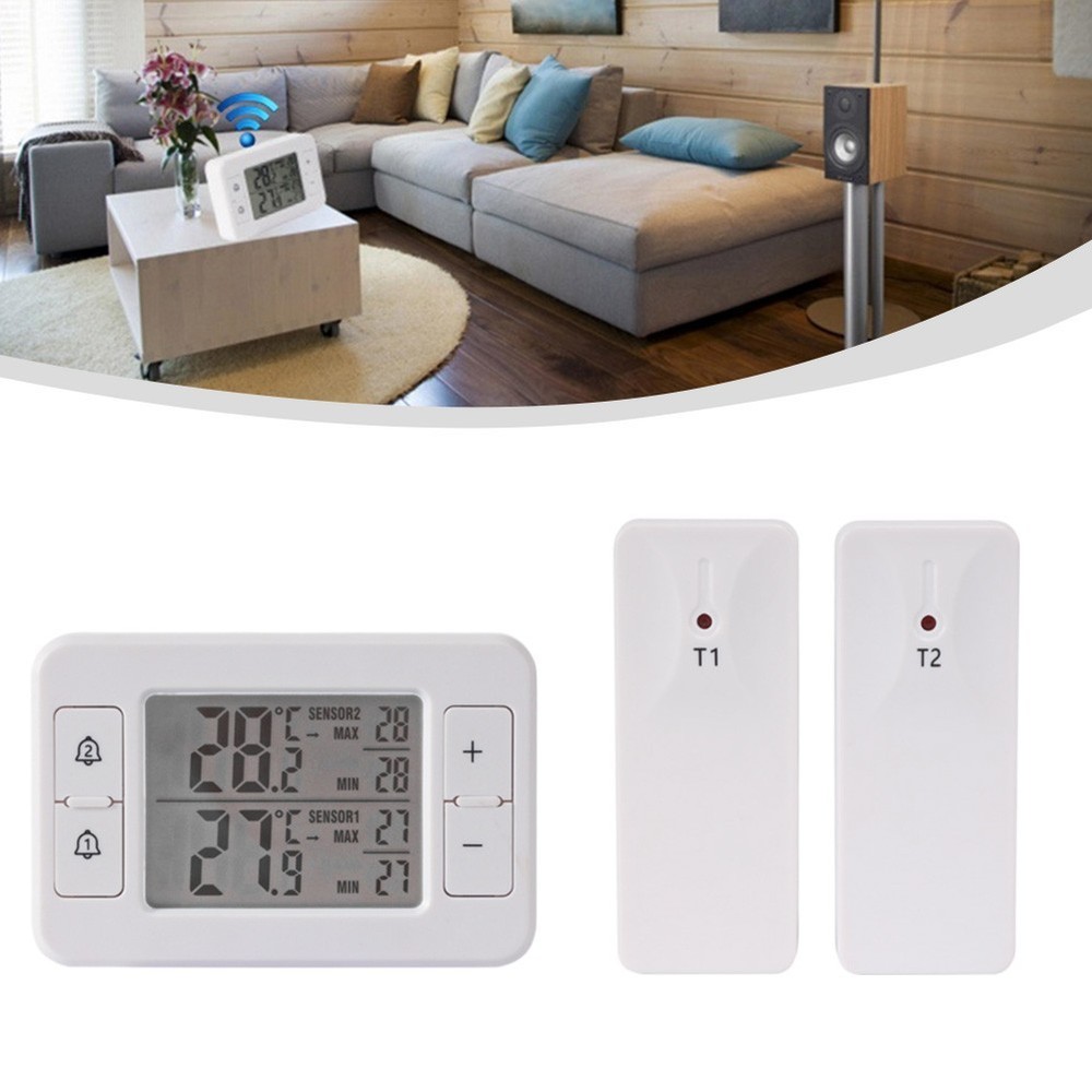 Wireless Thermometer System Featuring Two Remote Sensors for Temperature Alerts