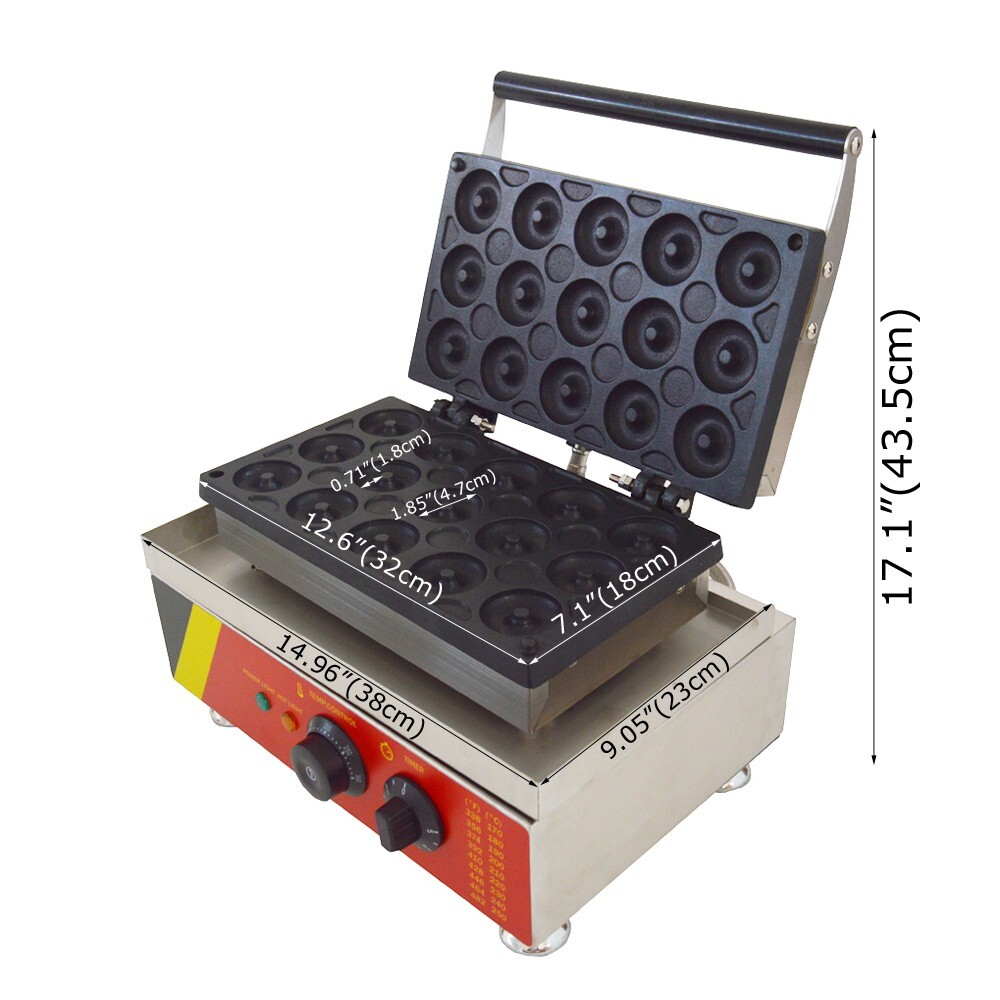 Electric Donut Maker Waffle Baking Machine Dessert Making Machine 15 Donuts 110V