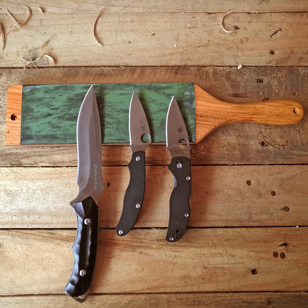 Leather Strop Paddle 3" by 15" with Compound, Large Double-Sided Knife Sharpener