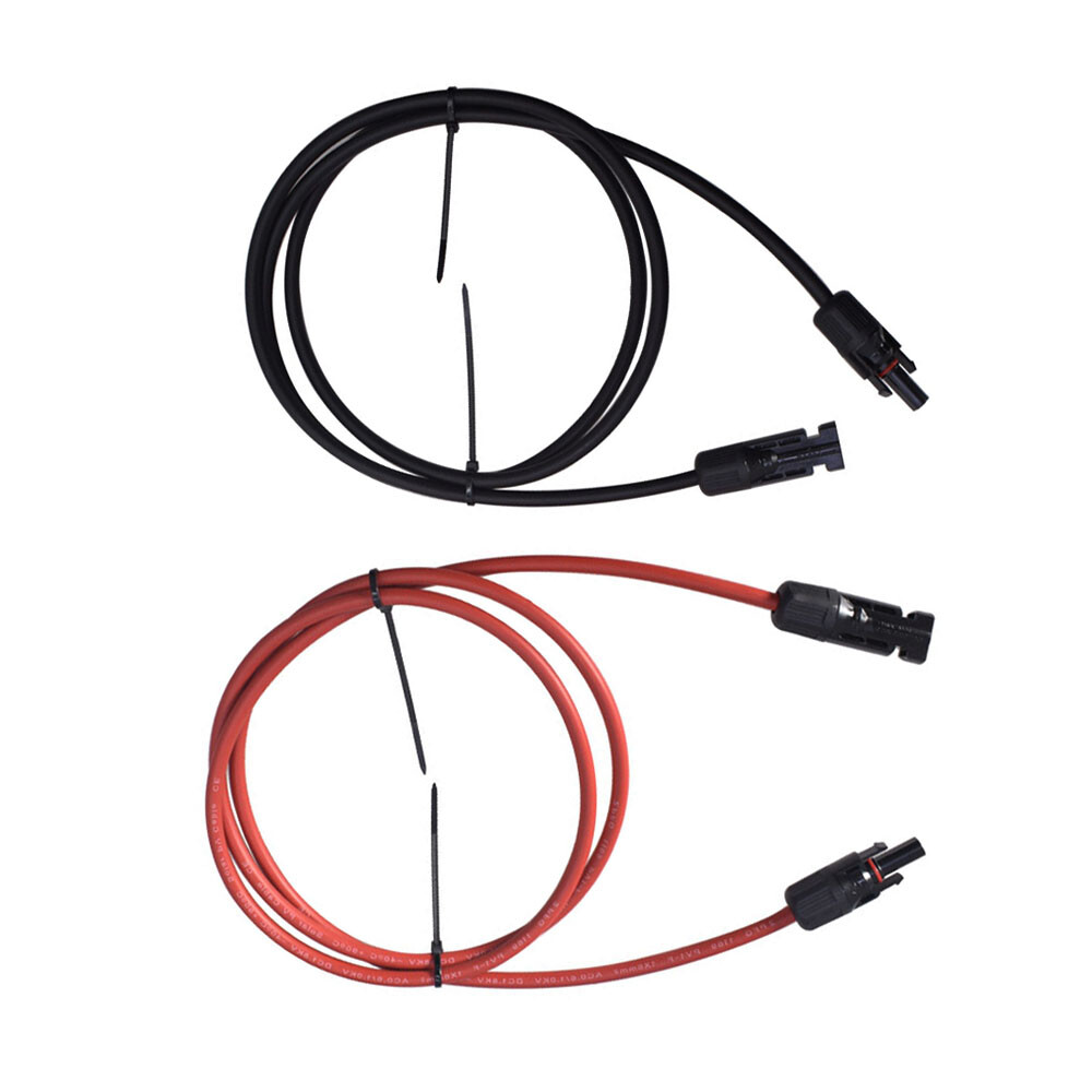1 Pair 12 AWG Solar Panel Extension Cable Wire Connector 5ft Black + Red