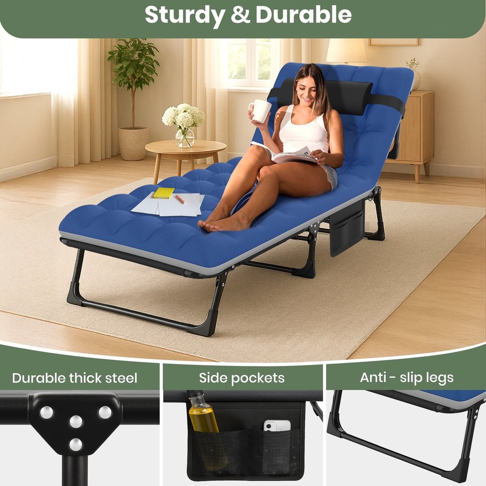 Portable Folding Camping Cot with Mattress, 29" Wide Multi-Position Folding Chai