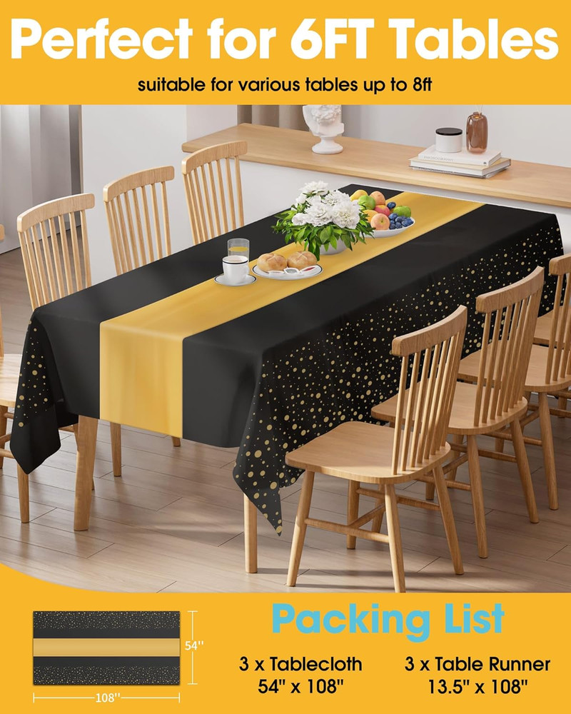 Graduation Decorations Table Cloth for Rectangle Table and Table Runner Set - 3+