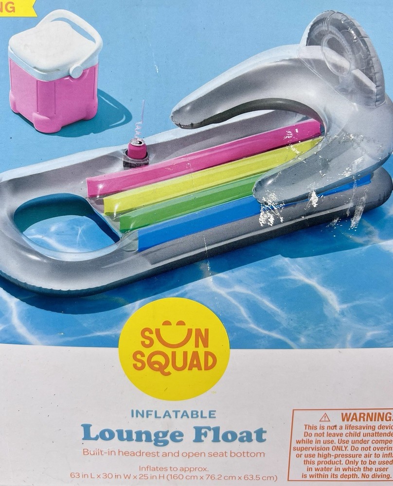 Sun Squad Inflatable Lounge Float with Headrest And Seat Bottom 5' 3" Long