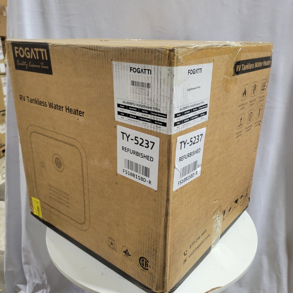 Used 66,000 BTU RV Tankless Water Heater 3.6 GPM InstaShower 9 Pro 15x15 Door