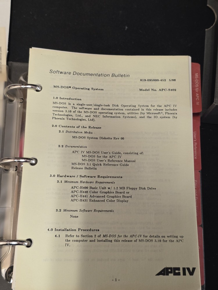 Vintage NEC APC IV Advanced Personal Computer MS-DOS 3.1 Guide & Floppy Disk