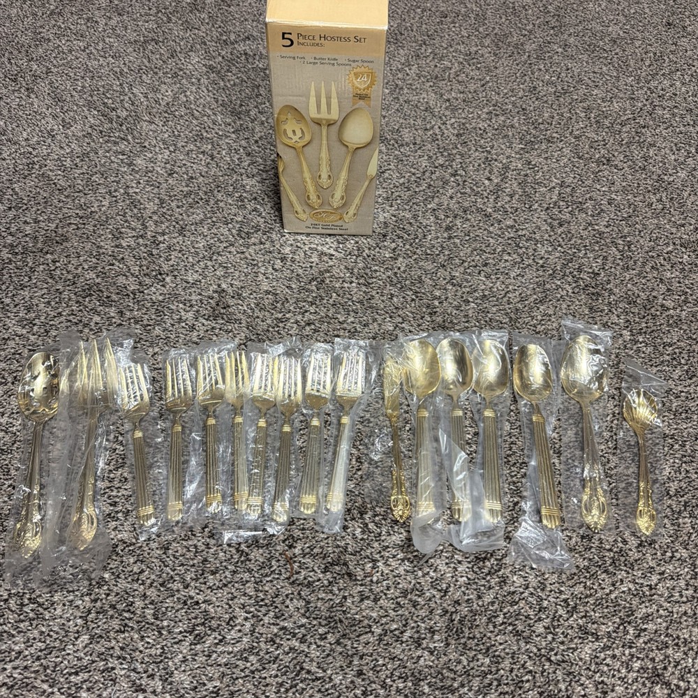 Hampton Forge 24 kT Gold Plated 17 pc Hotess Serving Set