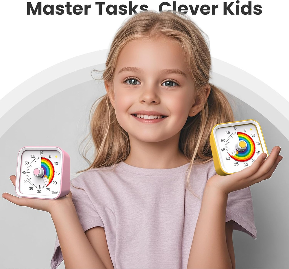 Visual Timer for Kids with Pause Function, Cute Silent Timer with Rainbow for Cl