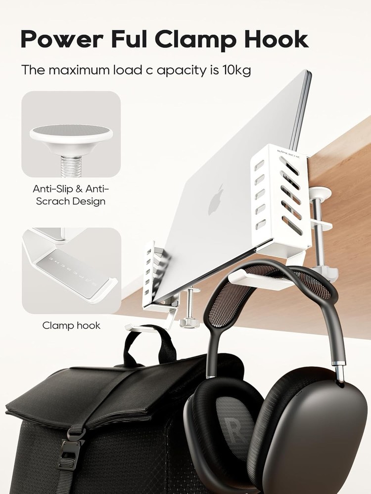 Desk Side Laptop Holder, Storage, No Drill White