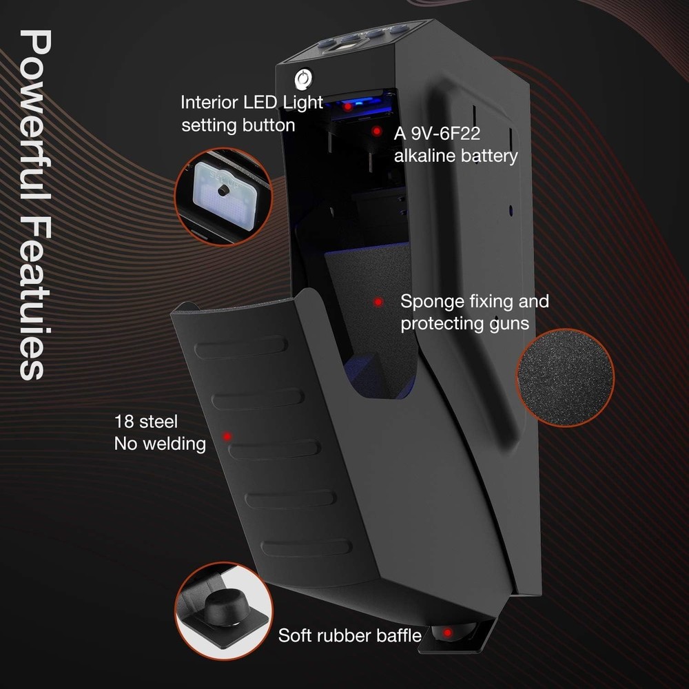Compact Biometric Handgun Safe with LED Light - Secure Storage Solution