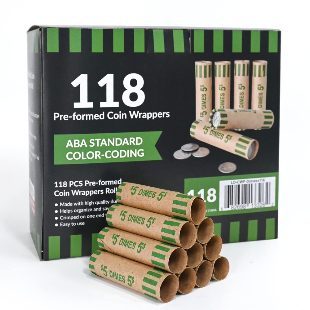 118 PCS Preformed Coin Wrappers Rolls-Dimes