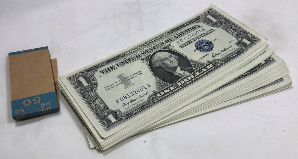 1957 Silver Certificate $1 Notes. 50 Consecutive Gem Pack.