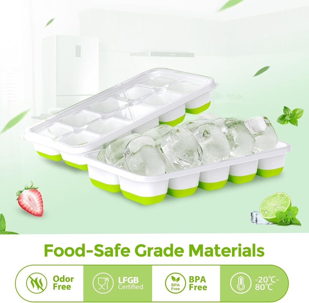 2-Pack Stackable Silicone Ice Cube Trays with Lids - BPA-Free & Dishwasher Safe
