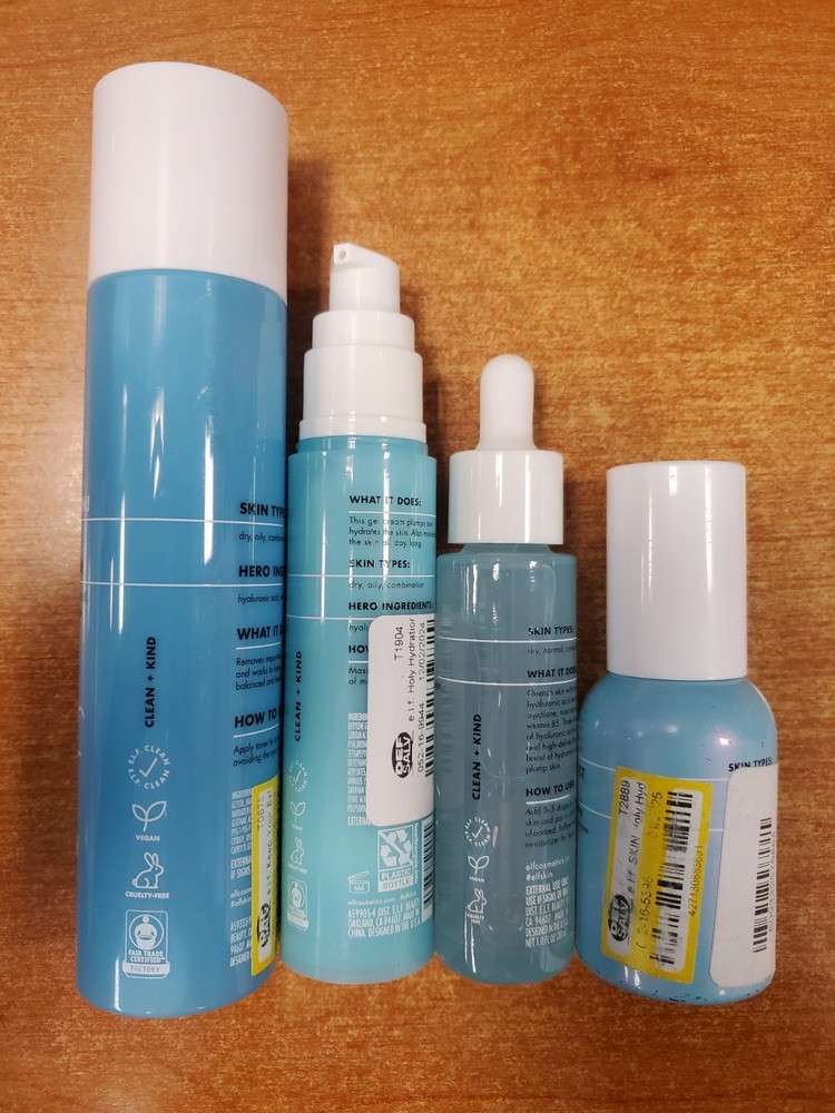 4 Pack Bundle: e.l.f. Holy Hydration Toner/Moisturizer/Serum/Drops - E4C
