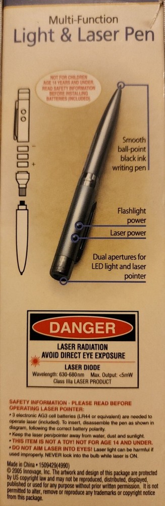 LIGHT & LASER Red Pointer Pen Blue LED FlashLight +Storage Case     NEW