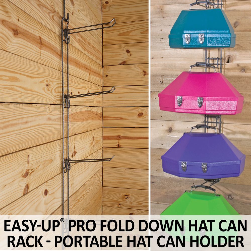 Easy-Up Pro Fold Down Hat Can Rack | Portable & Space-Saving | Color Gray