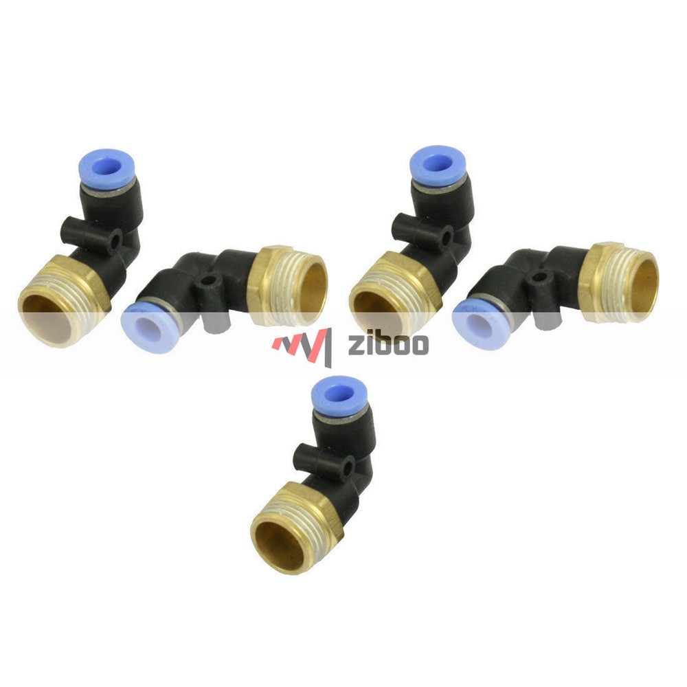 5Pcs 6mm Push In Connector 3/8" PT Thread Elbow Quick Fitting