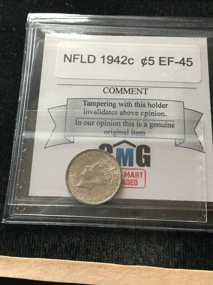 1942c  Coin Mart Graded Newfoundland, ¢5 Five Cent, **EF-45**