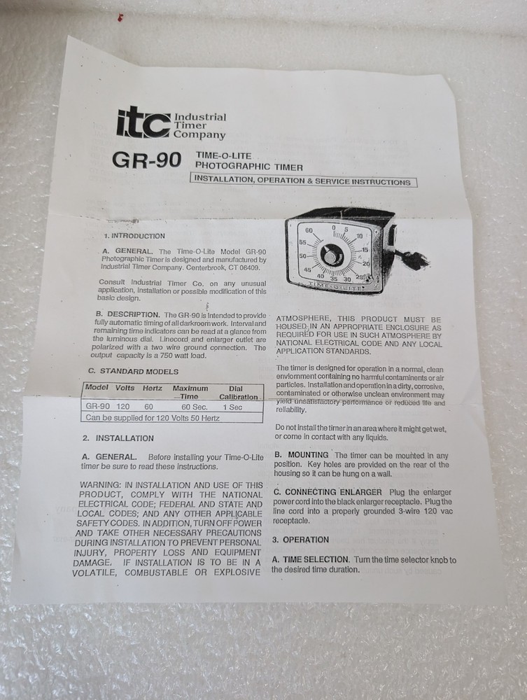 Time-O-Lite industrial timer model GR-90 / 60 Second New Opened Box
