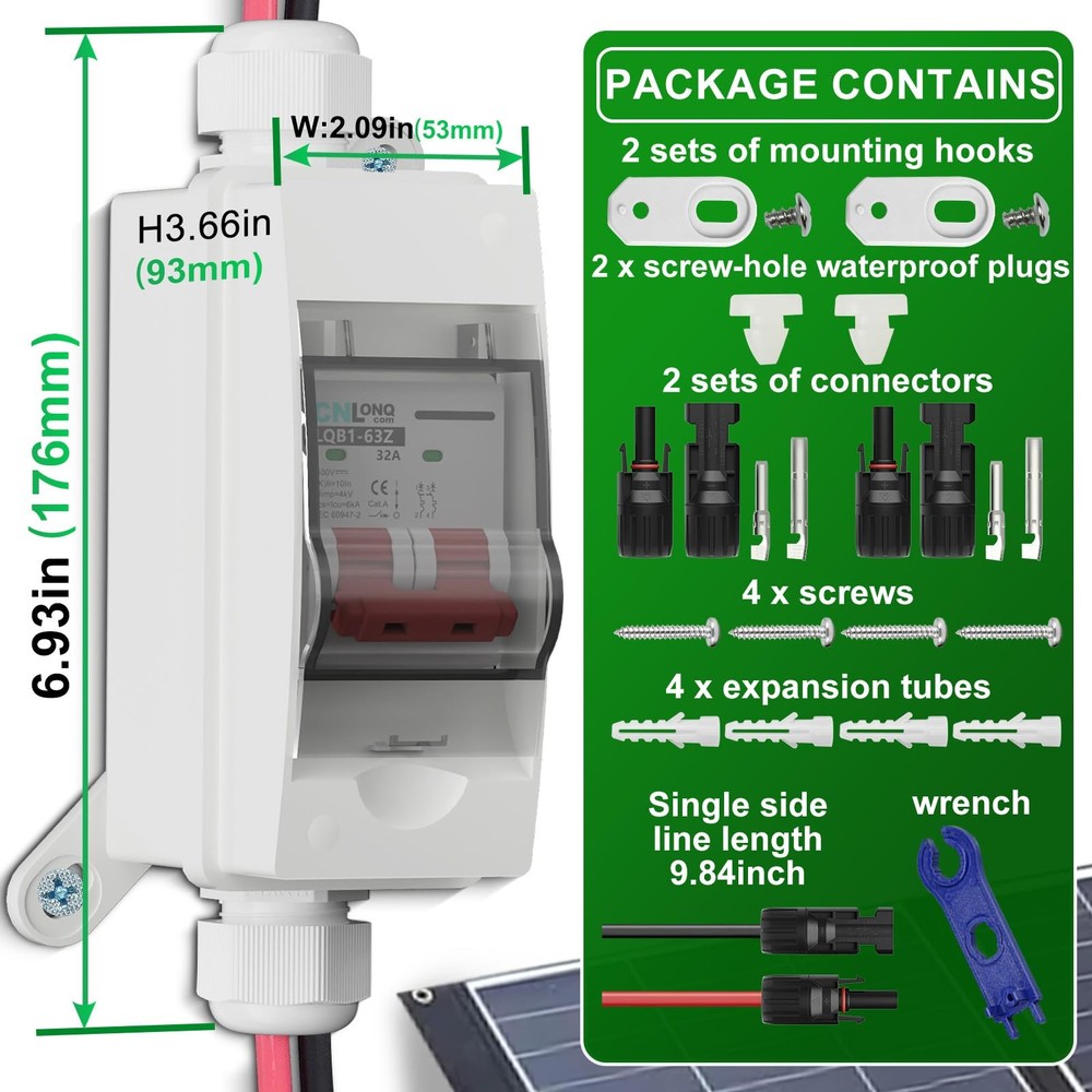 CNLonQcom Solar Panel Disconnect Switch 32 Amp 500V DC Miniature Circuit Brea...
