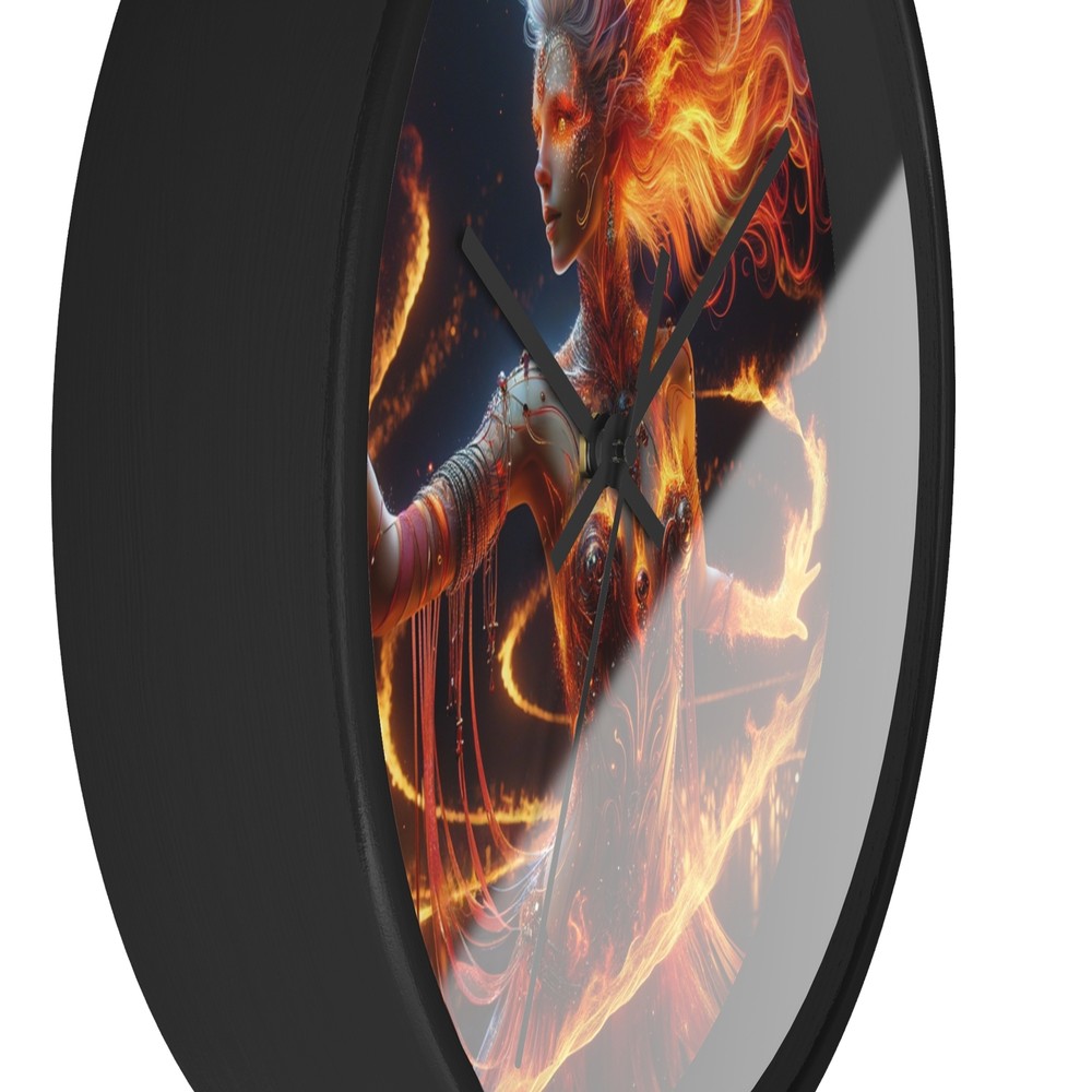 Home Decor Wall Clock Elemental Flame Dancer Hyper-Realistic Art