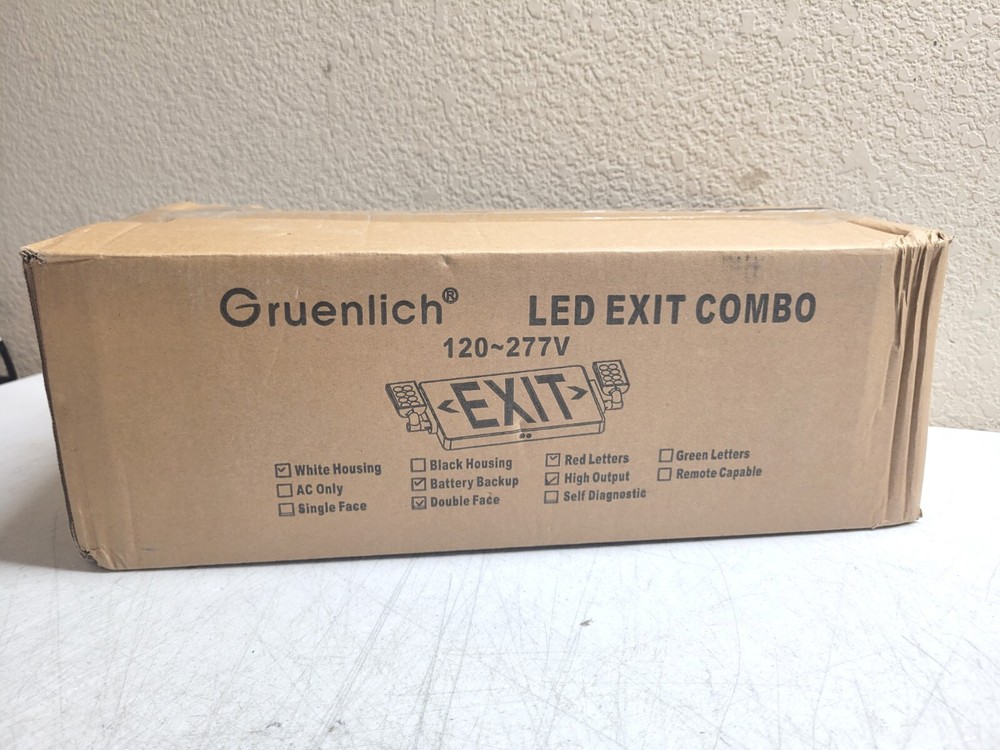 4 Gruenlich Single or Double Sided Combo EXIT Signs w/ 2 Adjustable LED Lights