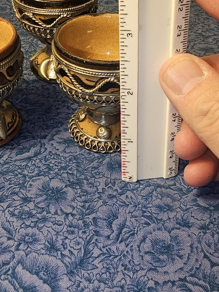 Fes Naji Art Pottery-Morocco-Blue/White Egg Cup 3pc Set