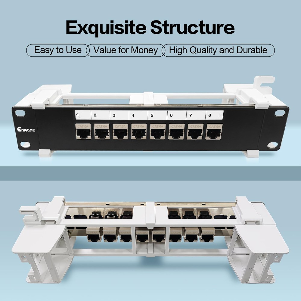 8 Port CAT6A Shielded Keystone Coupler Patch Panel Wall Mount 89D 10 Inch