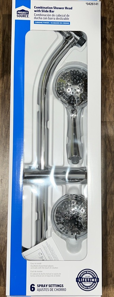 Project Source Polished Chrome Dual Head Shower Faucet Bar System w/ Diverter
