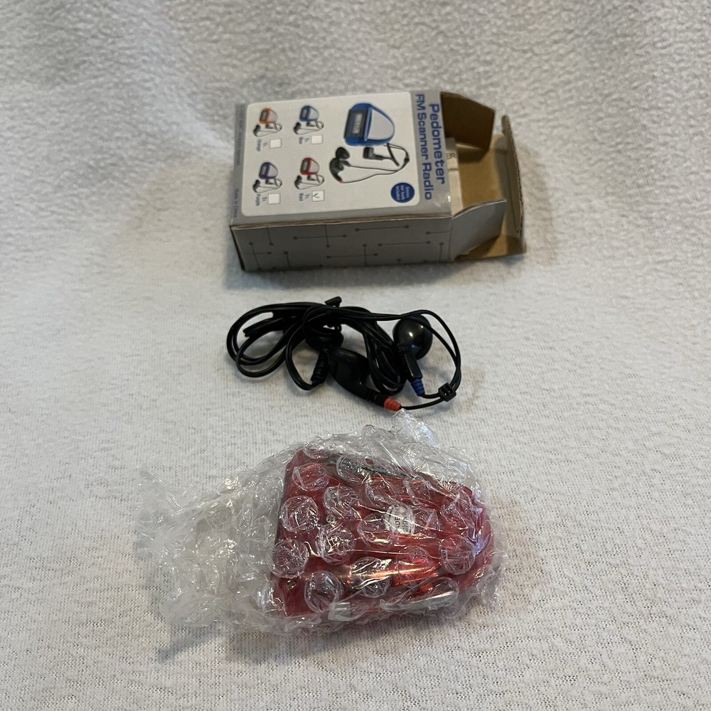 Pedometer FM Scanner Radio - Core Red w/Earbuds & Walking Program