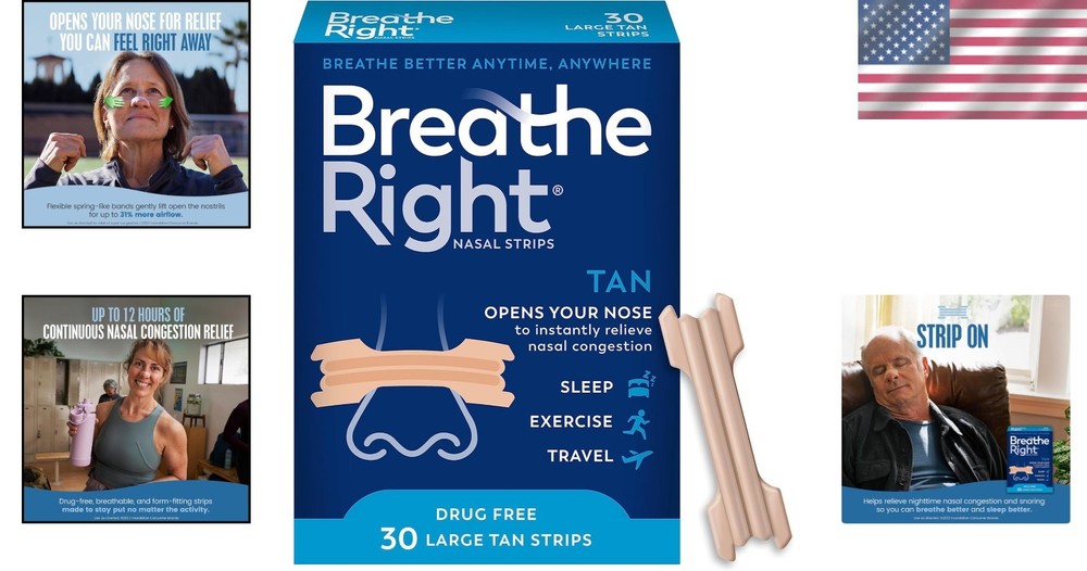 Versatile Tan Nose Strips - Reduce Snoring and Boost Airflow, 30 Count