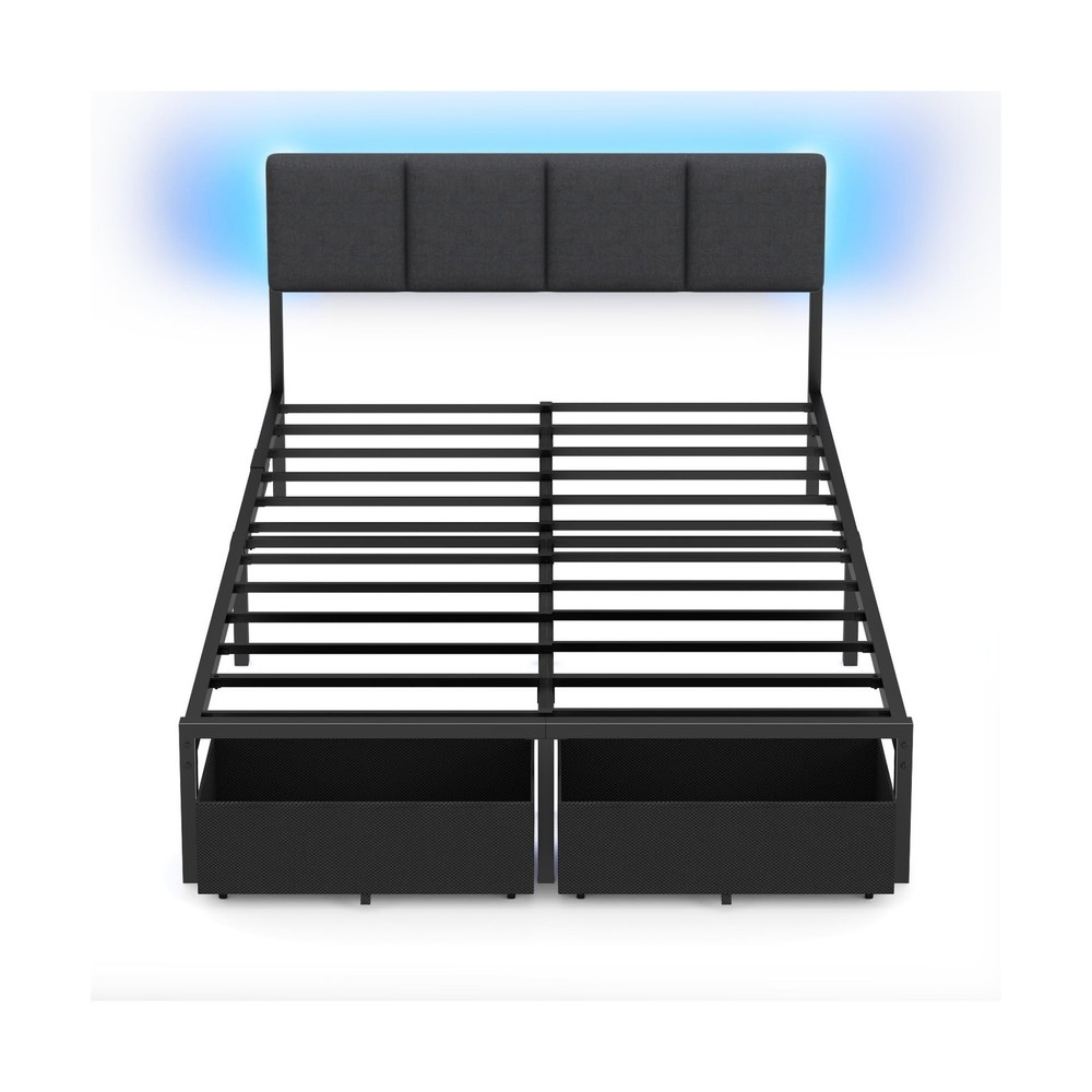 Furnulem Full Size Bed Frame with Headboard, Upholstered Full Bed Frame with ...