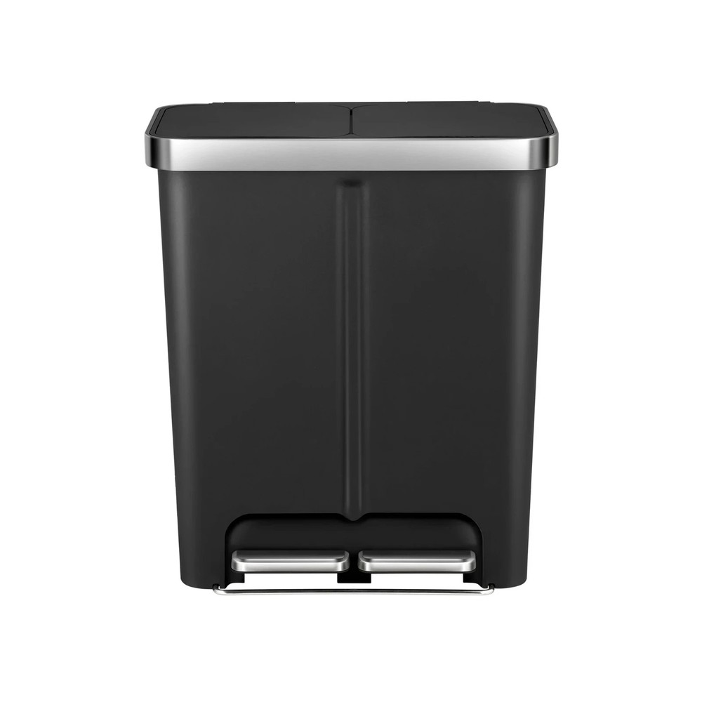 Kitchen Recycle Trash Can, 16 Gallon Plastic Dual Compartment Step Garbage Bin