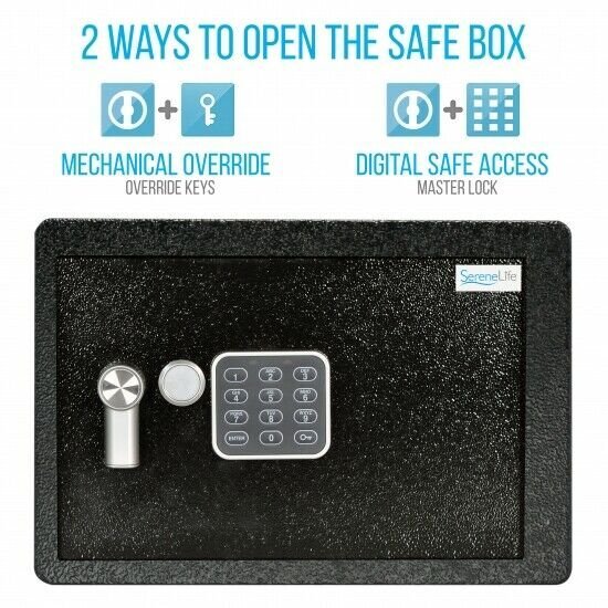 SERENE-LIFE Compact Electronic Safe Box with Mechanical Override, Includes Keys