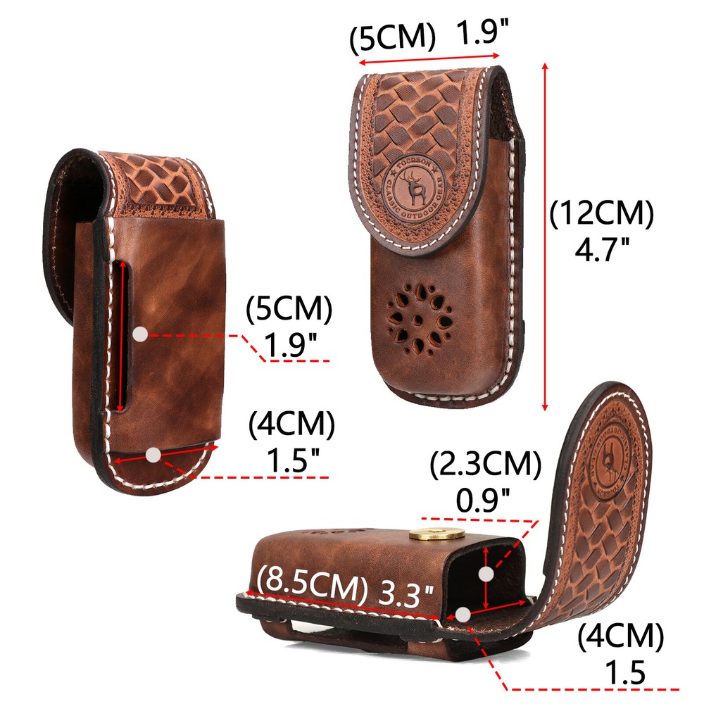 TOURBON Leather Multitool Belt Holster Folding Knife Horizontal/Vertical Sheath