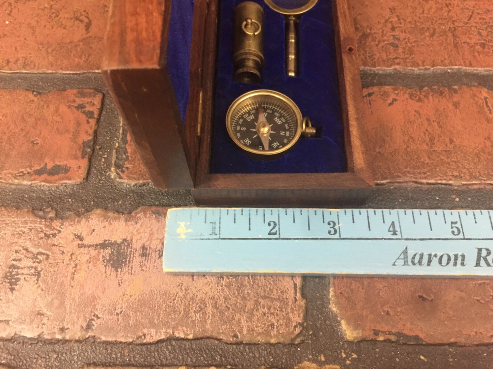 Vintage Navigation Set, Telescope, Compass, Magnifying Glass