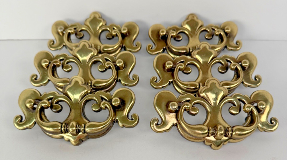 6 Chippendale Bat Wing Drop Handle Cabinet Drawer Pull Brass Tone  3" Center