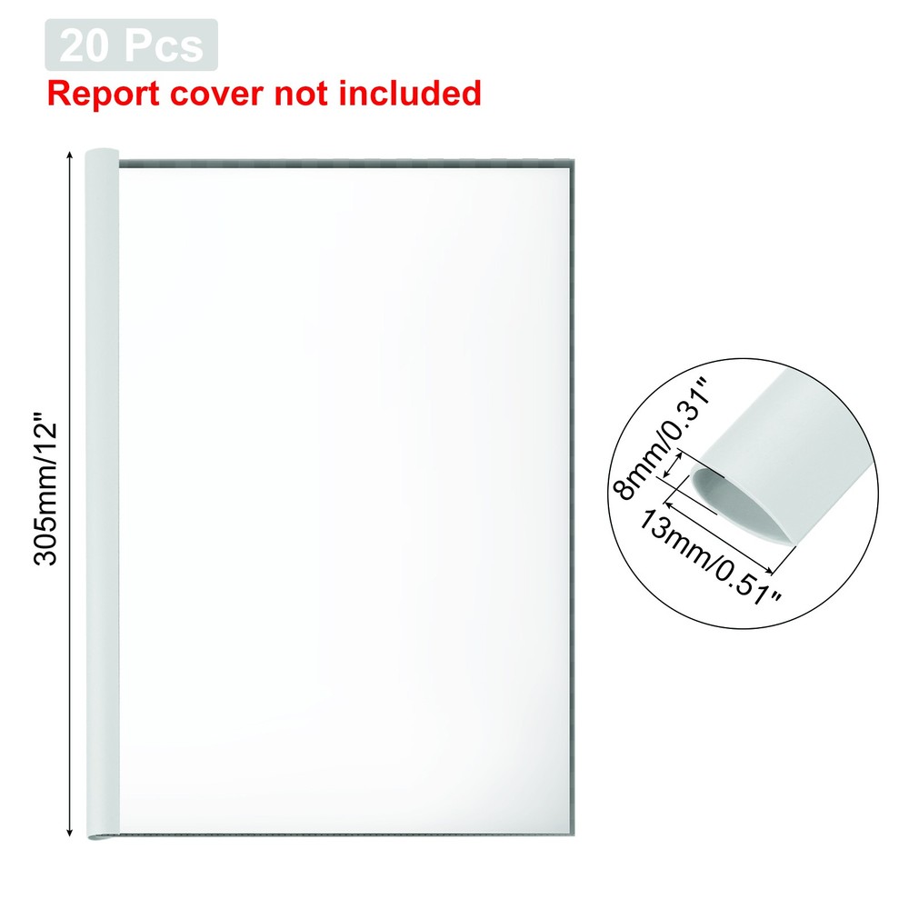 20Pcs 13x8mm Binding Bars, 50 Sheets Capacity, White