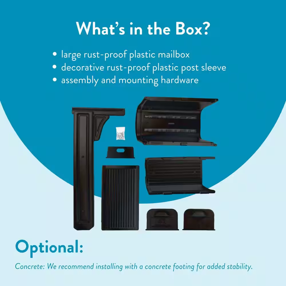 Gentry Black, Medium, Plastic, All-In-One Mailbox and Post Combo